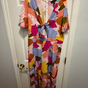 Eloquil size 16 abstract print jumpsuit with flutter sleeves